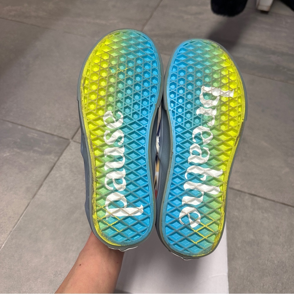 Vans Slip-On Cultivate Care Checkered Rainbow Skate Shoes Blue Gum Sole I Exist - Picture 3 of 11